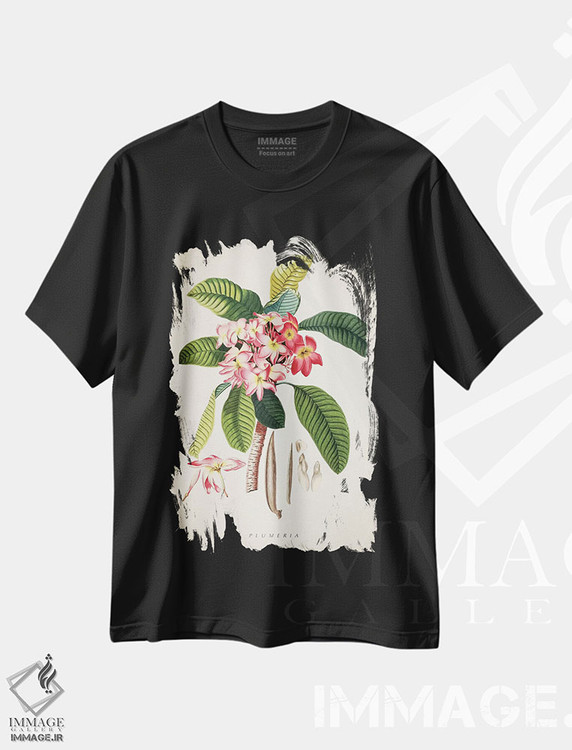 تیشرت طرح دار چاپ گیاه شناسی پلومریا، تزئینی اثر پیکسل کهنه | فروشگاه ایماژ