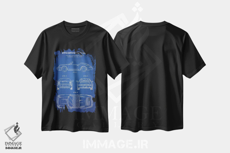 تیشرت طرح دار طرح پتنت پورشه شرکت پورشه، وینتیج و رترو اثر پیکسل کهنه | فروشگاه ایماژ