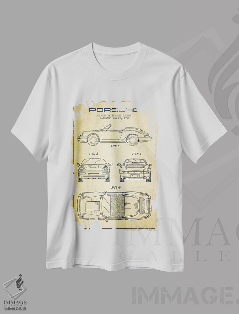 تیشرت طرح دار طرح پتنت قدیمی پورشه شرکت پورشه، وینتیج و رترو اثر پیکسل کهنه | immage.ir