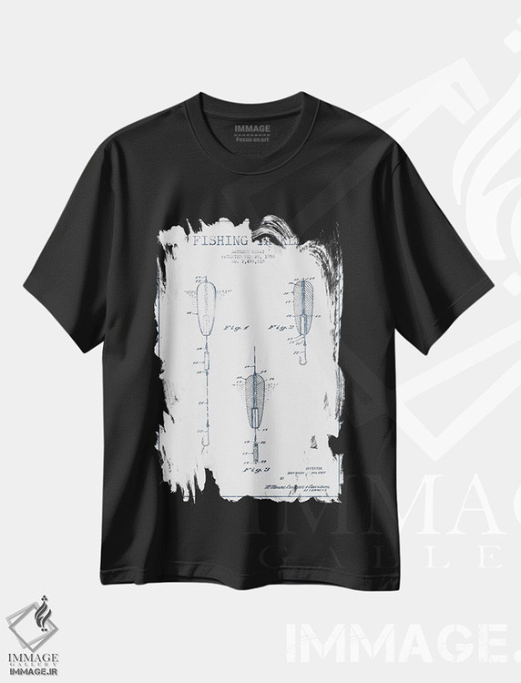 تیشرت طرح دار طرح پتنت تجهیزات ماهیگیری ریموند مک وی، وینتیج و رترو اثر پیکسل کهنه | فروشگاه ایماژ
