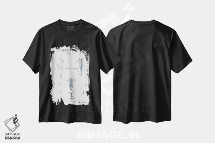 تیشرت طرح دار طرح پتنت تجهیزات ماهیگیری ریموند مک وی، وینتیج و رترو اثر پیکسل کهنه | فروشگاه ایماژ