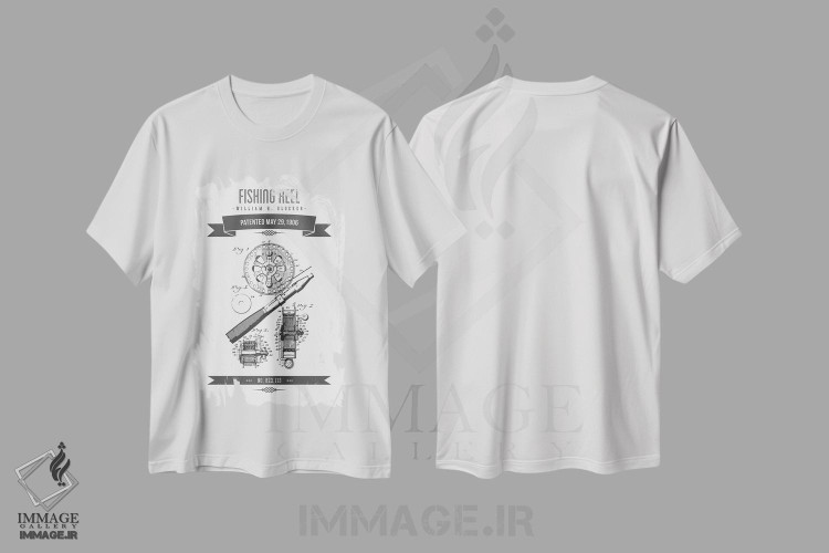 تیشرت طرح دار طرح پتنت کلاسیک چرخ ماهیگیری دبلیو.اچ. گلکر، وینتیج و رترو اثر پیکسل کهنه | immage.ir