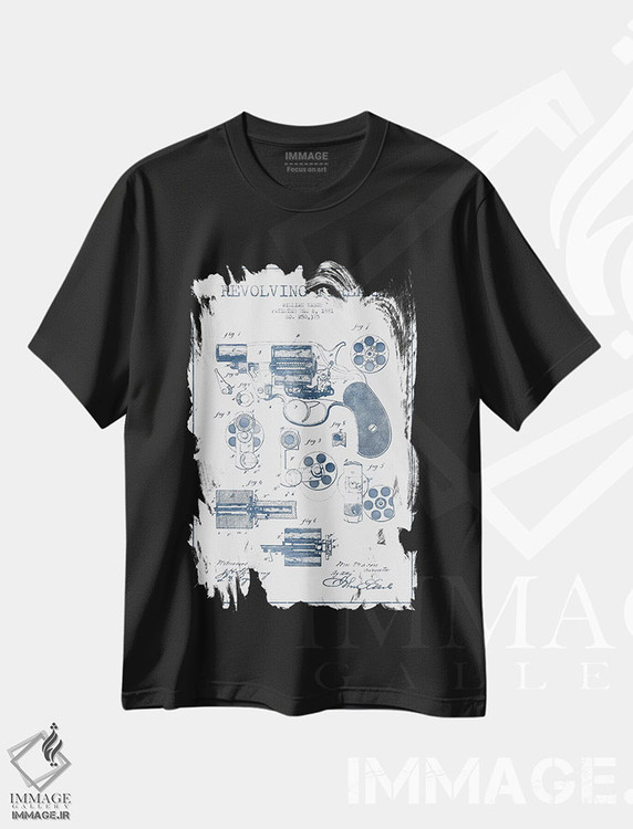 تیشرت طرح دار طرح ثبت اختراع اسلحهٔ چرخان، اثر William Mason، وینتیج و رترو اثر پیکسل کهنه | فروشگاه ایماژ