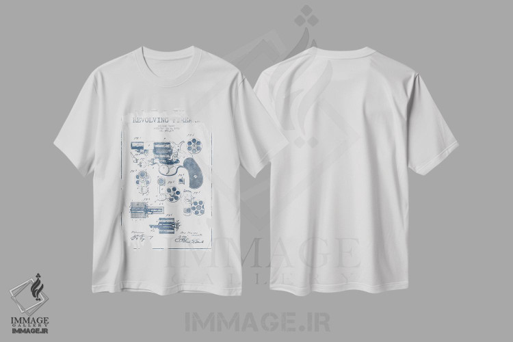 تیشرت طرح دار طرح ثبت اختراع اسلحهٔ چرخان، اثر William Mason، وینتیج و رترو اثر پیکسل کهنه | immage.ir