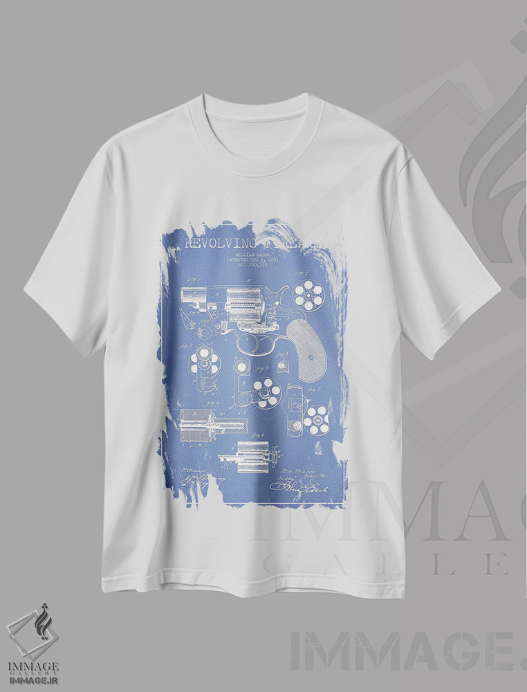 تیشرت طرح دار طرح ثبت اختراع اسلحهٔ چرخان، اثر William Mason، وینتیج و رترو اثر پیکسل کهنه | immage.ir