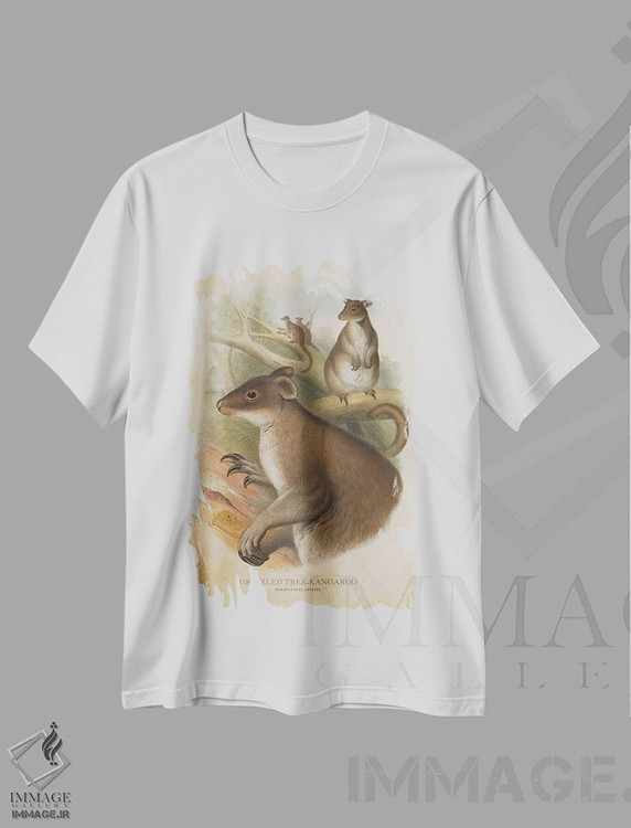 تیشرت طرح دار کانگوروی درختی خاکستری، دست نقاشی و طراحی دستی اثر پیکسل کهنه | immage.ir