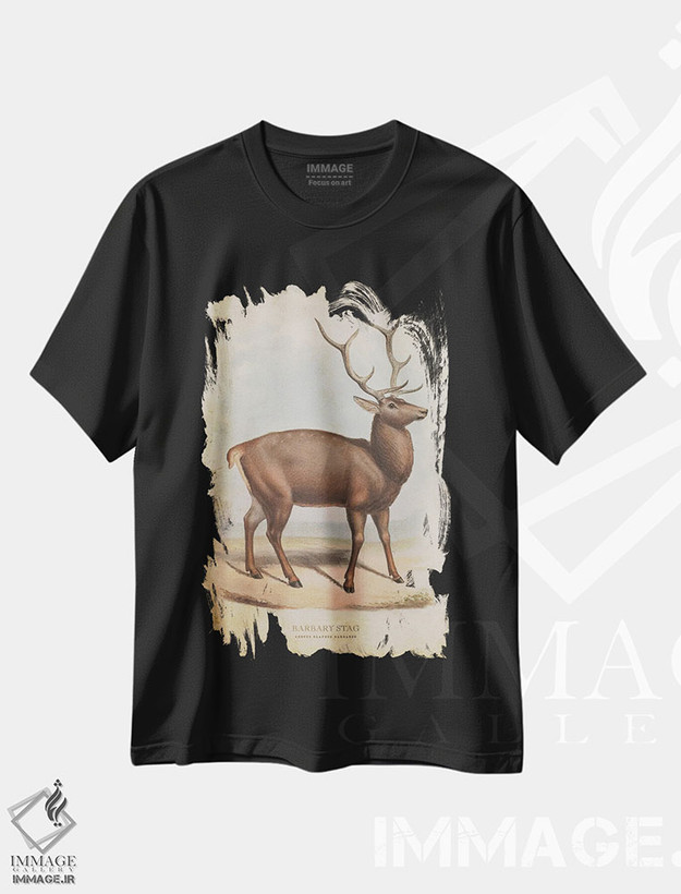 تیشرت طرح دار گوزن بربر، تزئینی اثر پیکسل کهنه | فروشگاه ایماژ
