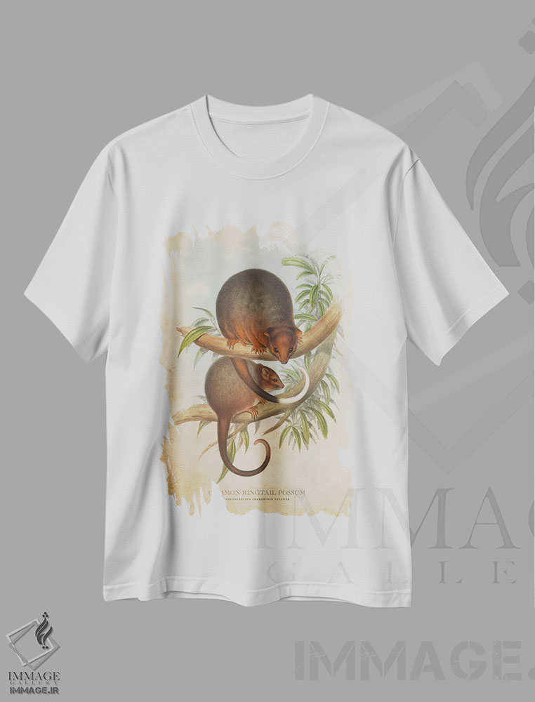 تیشرت طرح دار اپوسوم دم حلقه ای معمولی، تزئینی اثر پیکسل کهنه | immage.ir