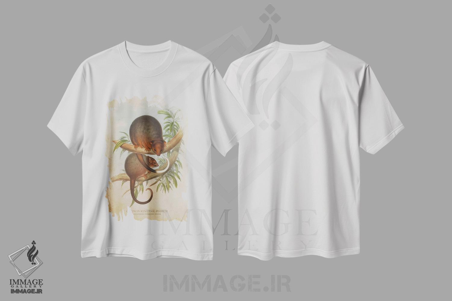 تیشرت طرح دار اپوسوم دم حلقه ای معمولی، تزئینی اثر پیکسل کهنه | immage.ir