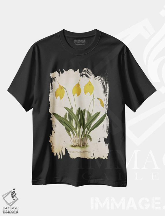 تیشرت طرح دار گل ارکیده، تزئینی اثر پیکسل کهنه | فروشگاه ایماژ