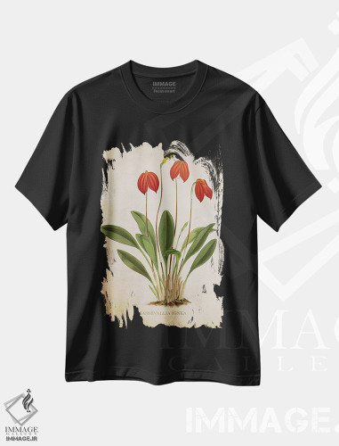 تیشرت طرح دار گل ارکیده، تزئینی اثر پیکسل کهنه | فروشگاه ایماژ