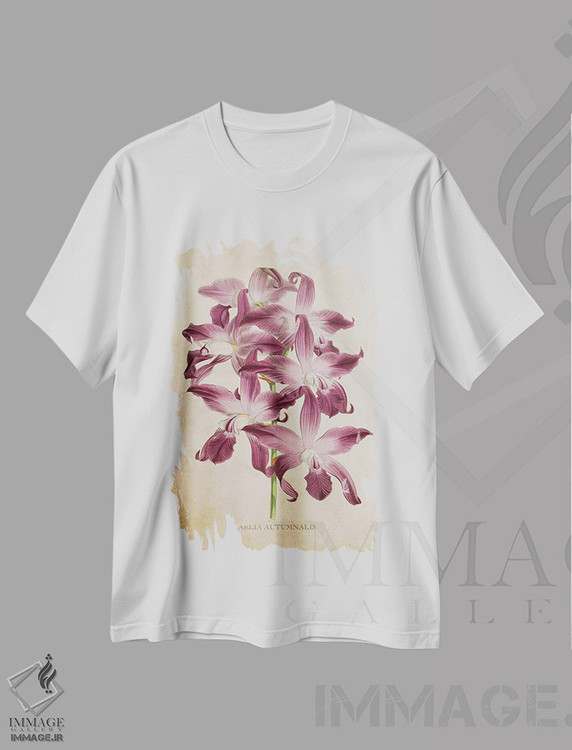 تیشرت طرح دار گل ارکیده، تزئینی اثر پیکسل کهنه | immage.ir