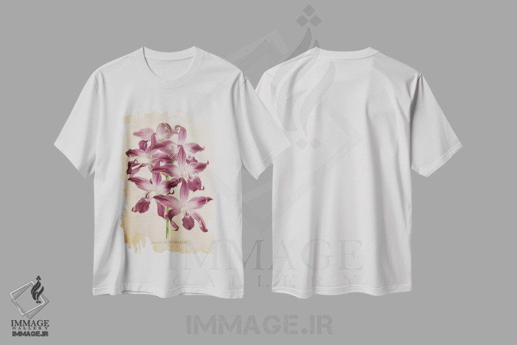 تیشرت طرح دار گل ارکیده، تزئینی اثر پیکسل کهنه | immage.ir