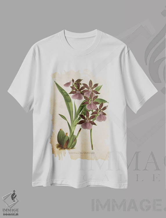 تیشرت طرح دار گل ارکیده، تزئینی اثر پیکسل کهنه | immage.ir