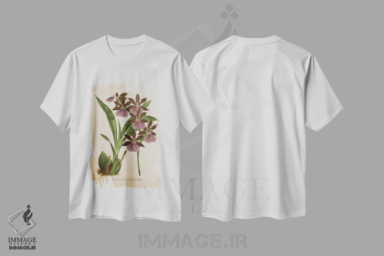 تیشرت طرح دار گل ارکیده، تزئینی اثر پیکسل کهنه | immage.ir