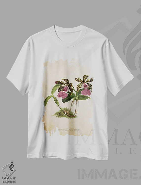 تیشرت طرح دار گل ارکیده، تزئینی اثر پیکسل کهنه | immage.ir