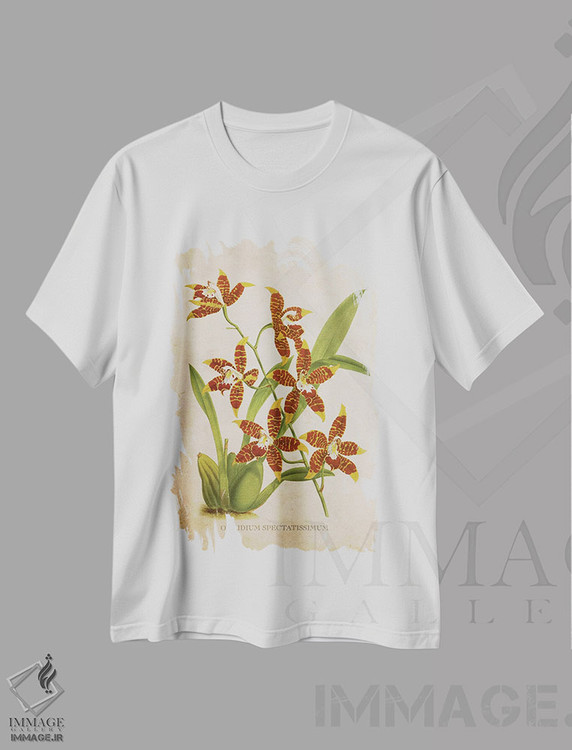 تیشرت طرح دار گل ارکیده، تزئینی اثر پیکسل کهنه | immage.ir