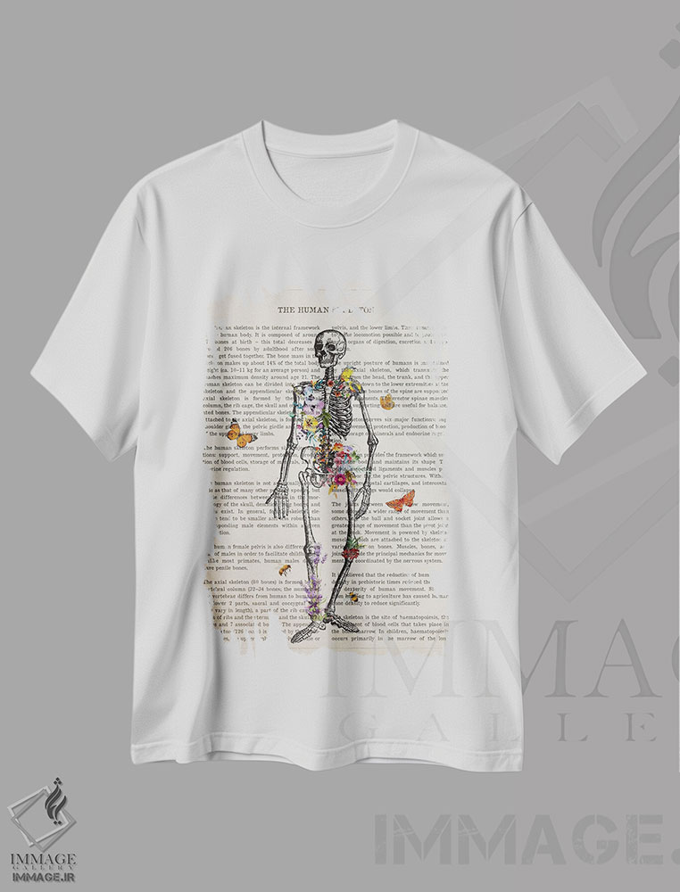 تیشرت طرح دار آناتومی اسکلت، تزئینی اثر پیکسل کهنه | immage.ir