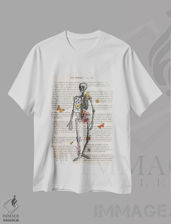 تیشرت طرح دار آناتومی اسکلت، تزئینی اثر پیکسل کهنه | immage.ir