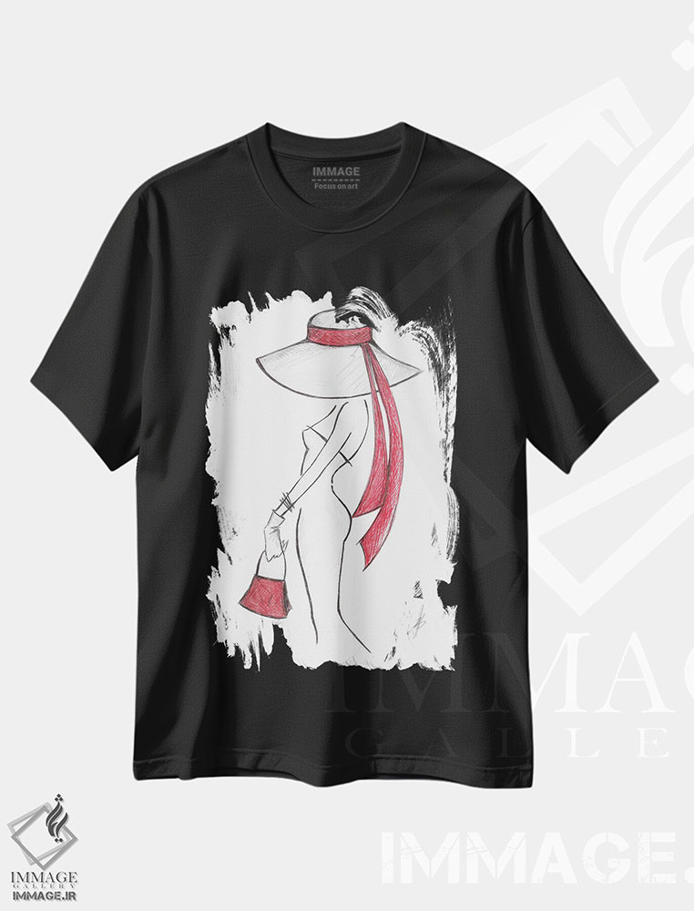 تیشرت طرح دار زن شیک پوش، دست نقاشی و طراحی دستی اثر آلساندرو دلا توره | فروشگاه ایماژ