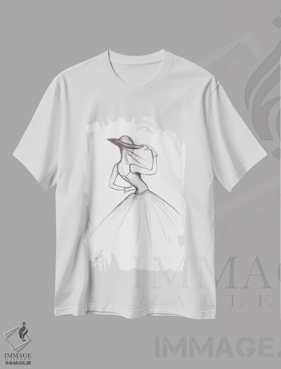 تیشرت طرح دار طرح مد از دختری با لباس، نقاشی و تصویرگری سیاه و سفید اثر آلساندرو دلا توره | immage.ir