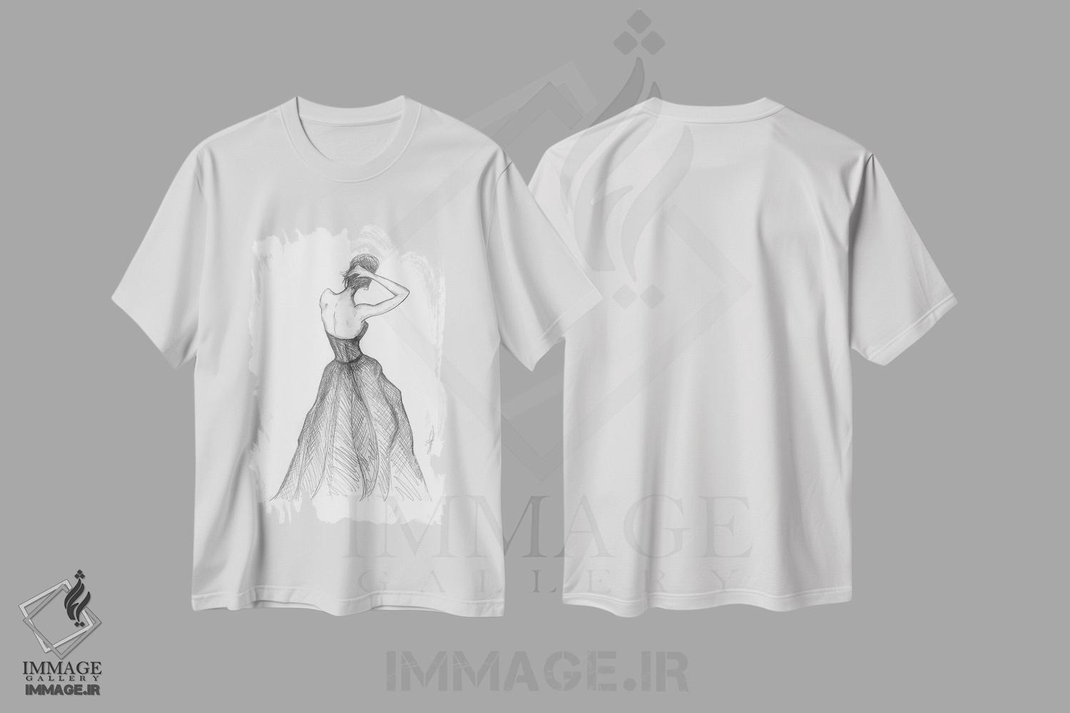 تیشرت طرح دار زنی با دامن مشکی، دست نقاشی و طراحی دستی اثر آلساندرو دلا توره | immage.ir