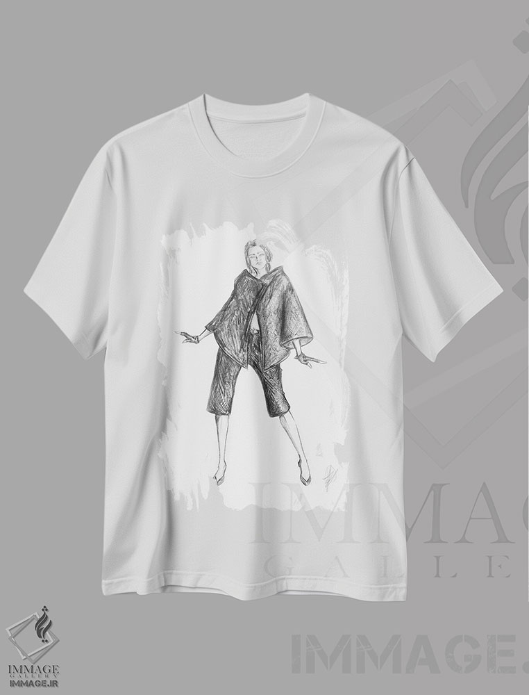 تیشرت طرح دار مدل مُد با لباس مشکی، نقاشی و تصویرگری سیاه و سفید اثر آلساندرو دلا توره | immage.ir