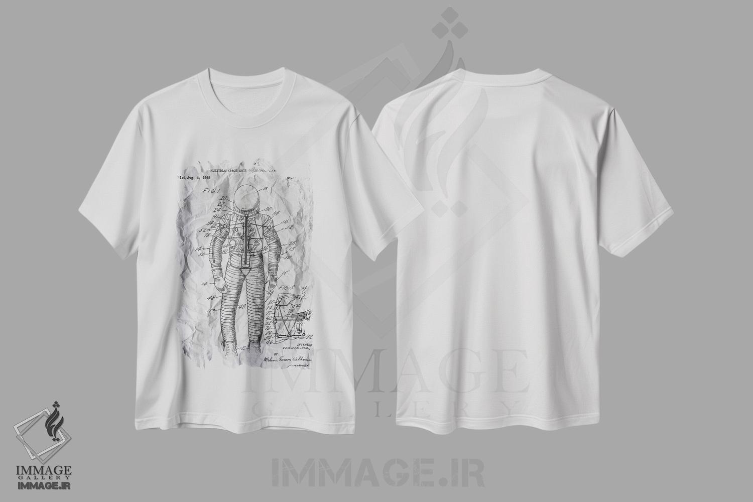 تیشرت طرح دار پوستر ثبت اختراع لباس فضانوردی، دست نقاشی و طراحی دستی اثر آلساندرو دلا توره | immage.ir