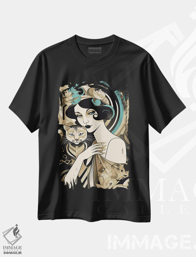 تیشرت طرح دار گربه بژ رنگ، تزئینی اثر عبدالله ایویندار | فروشگاه ایماژ