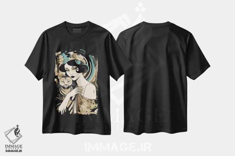 تیشرت طرح دار گربه بژ رنگ، تزئینی اثر عبدالله ایویندار | فروشگاه ایماژ