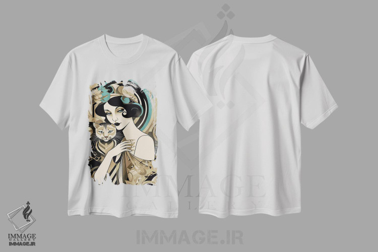 تیشرت طرح دار گربه بژ رنگ، تزئینی اثر عبدالله ایویندار | immage.ir