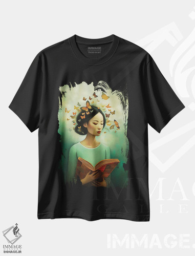 تیشرت طرح دار کتاب، دکور آسیایی اثر عبدالله ایویندار | فروشگاه ایماژ