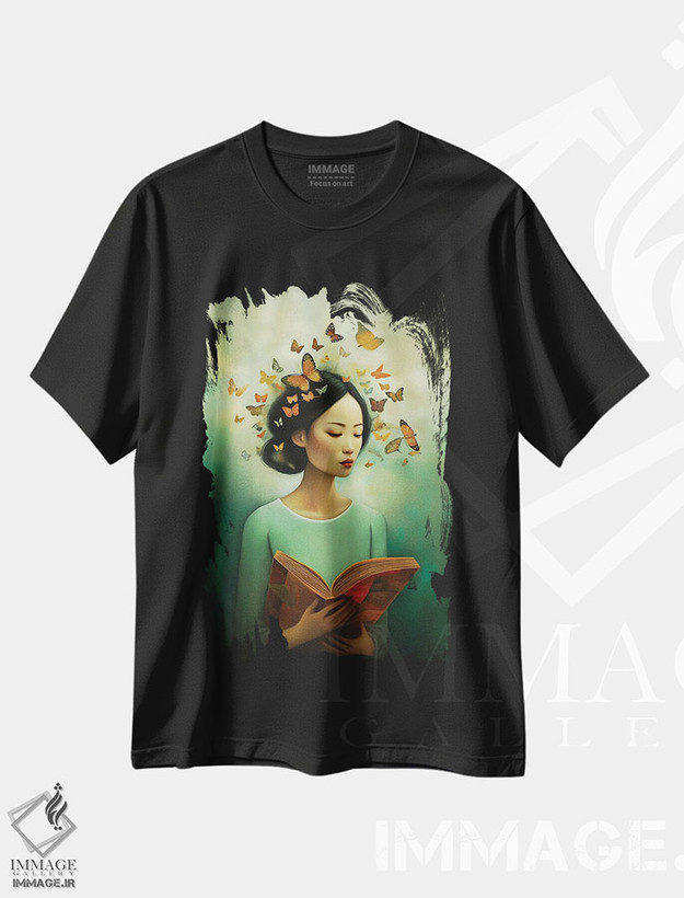 تیشرت طرح دار کتاب، دکور آسیایی اثر عبدالله ایویندار | فروشگاه ایماژ