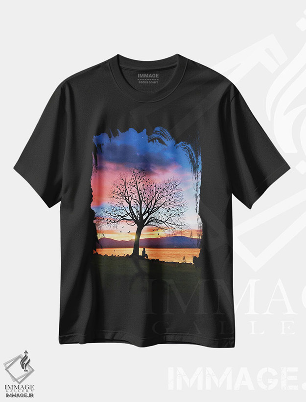 تیشرت طرح دار پرندگان و درخت، مدیوم اثر عبدالله ایویندار | فروشگاه ایماژ