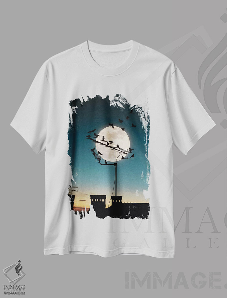 تیشرت طرح دار ماه و پرندگان، مدیوم اثر عبدالله ایویندار | immage.ir