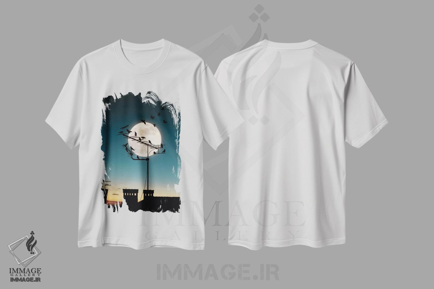 تیشرت طرح دار ماه و پرندگان، مدیوم اثر عبدالله ایویندار | immage.ir