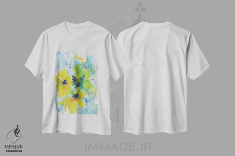تیشرت طرح دار گل زرد، آبستره اثر آنجِل استوز | immage.ir