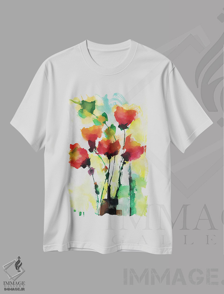تیشرت طرح دار گل های قرمز ۶، آبستره اثر آنجِل استوز | immage.ir