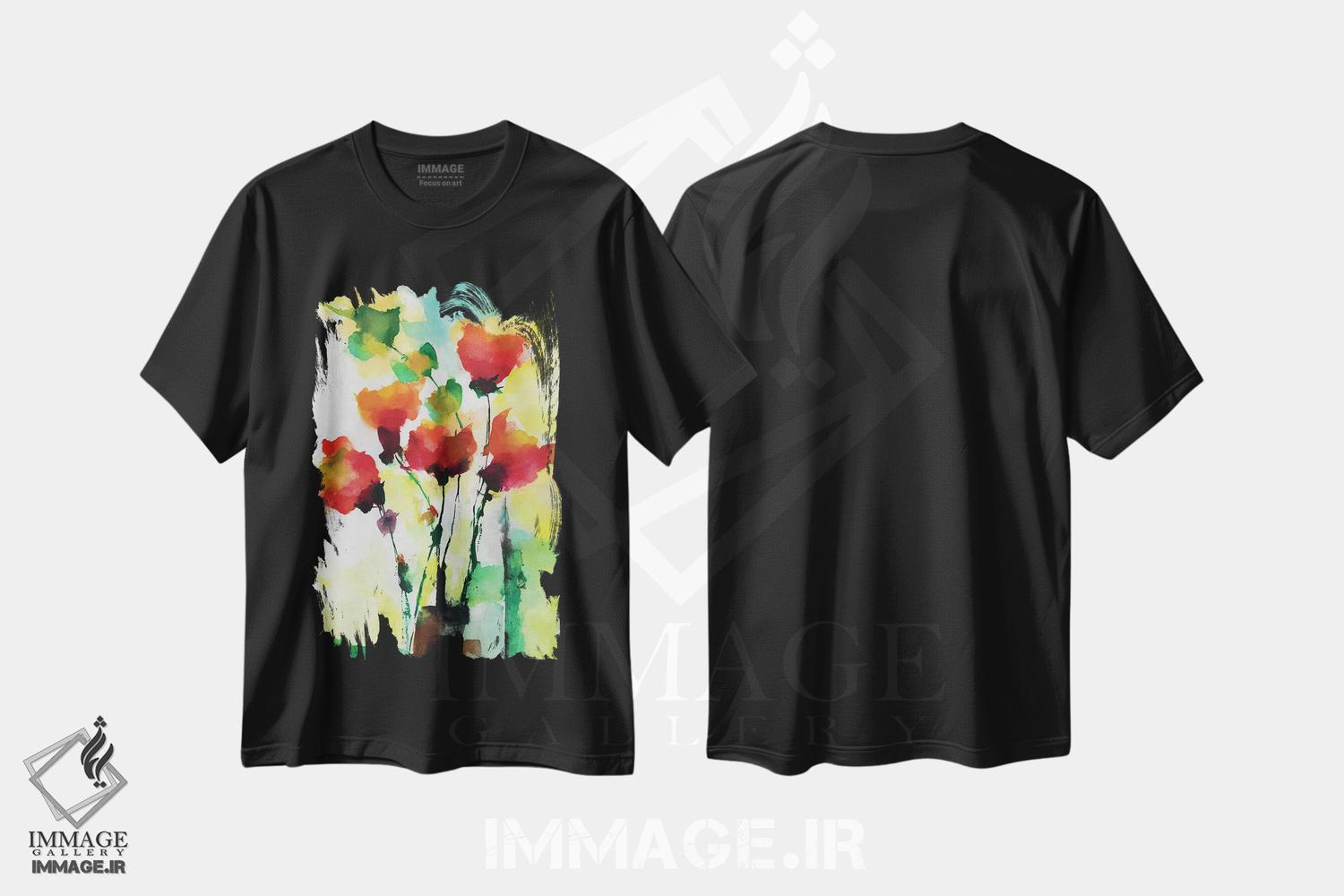 تیشرت طرح دار گل های قرمز ۶، آبستره اثر آنجِل استوز | فروشگاه ایماژ