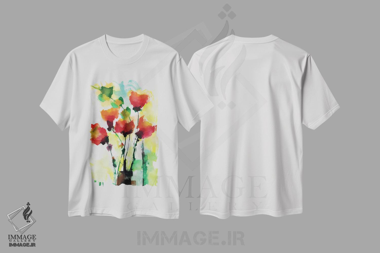 تیشرت طرح دار گل های قرمز ۶، آبستره اثر آنجِل استوز | immage.ir
