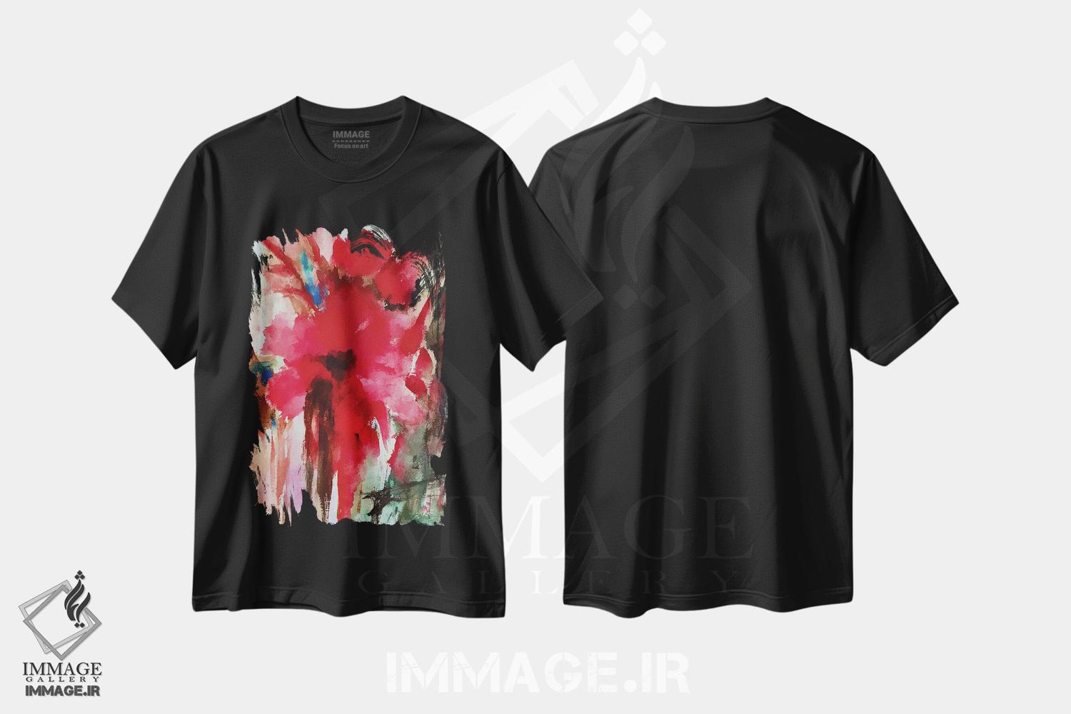 تیشرت طرح دار گل های قرمز ۷، آبستره اثر آنجِل استوز | فروشگاه ایماژ