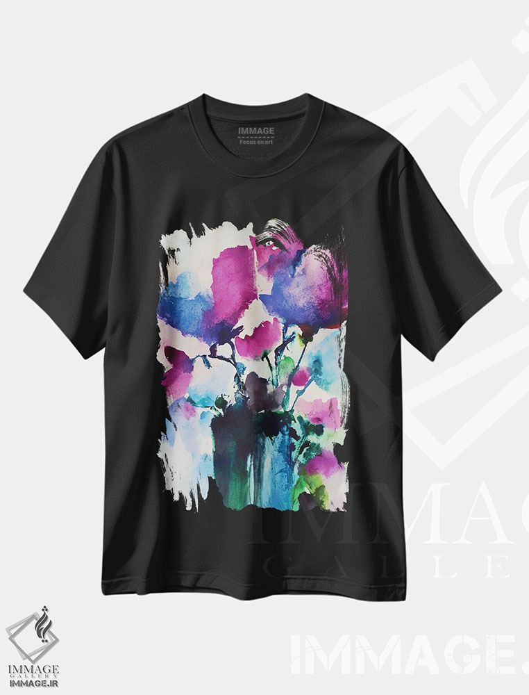 تیشرت طرح دار گلدان با گل ها ۵، آبستره اثر آنجِل استوز | فروشگاه ایماژ