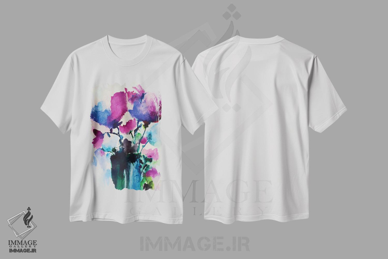 تیشرت طرح دار گلدان با گل ها ۵، آبستره اثر آنجِل استوز | immage.ir