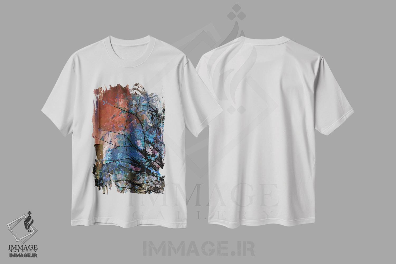 تیشرت طرح دار درخت آبی، آبستره اثر آنجِل استوز | immage.ir