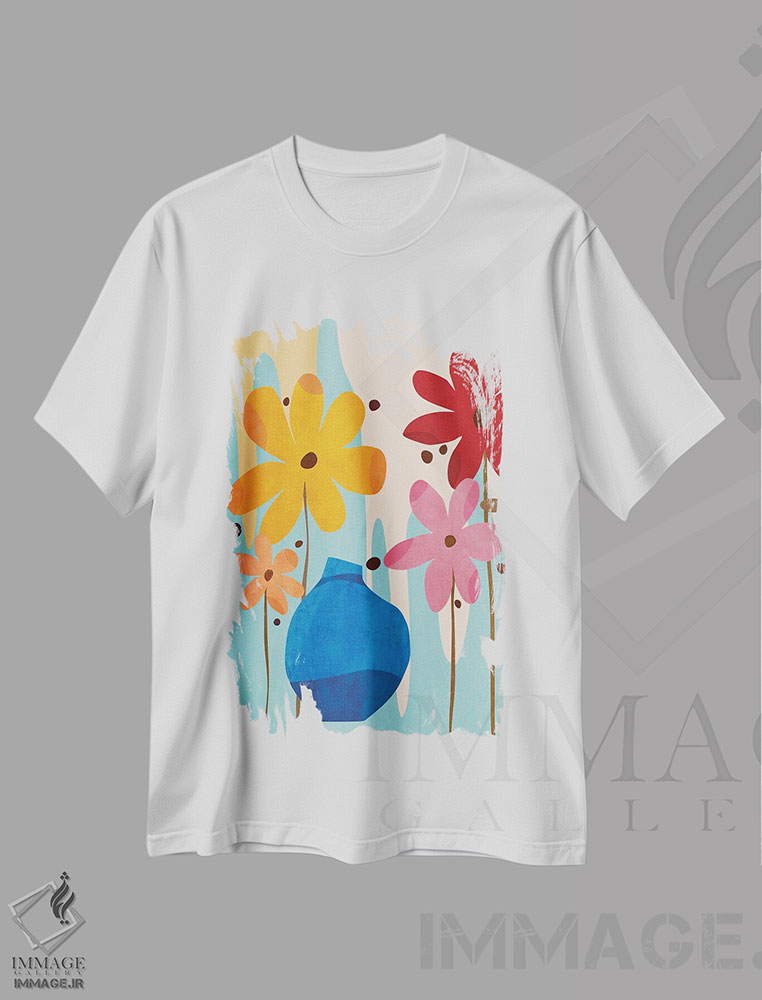 تیشرت طرح دار گل های کوچک رنگارنگ، تزئینی اثر آنجِل استوز | immage.ir