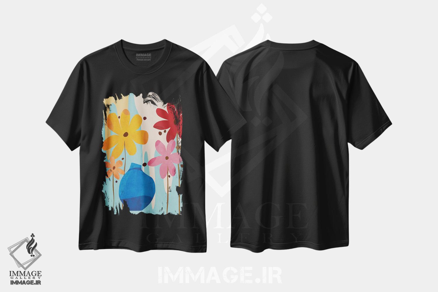 تیشرت طرح دار گل های کوچک رنگارنگ، تزئینی اثر آنجِل استوز | فروشگاه ایماژ