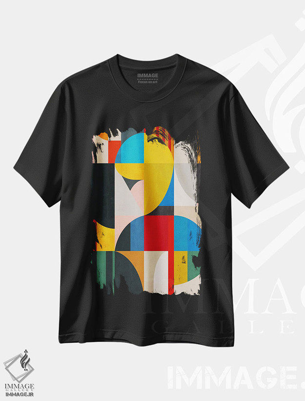تیشرت طرح دار مفهوم هندسی شمارهٔ صد و یک، آبستره اثر آنجِل استوز | فروشگاه ایماژ