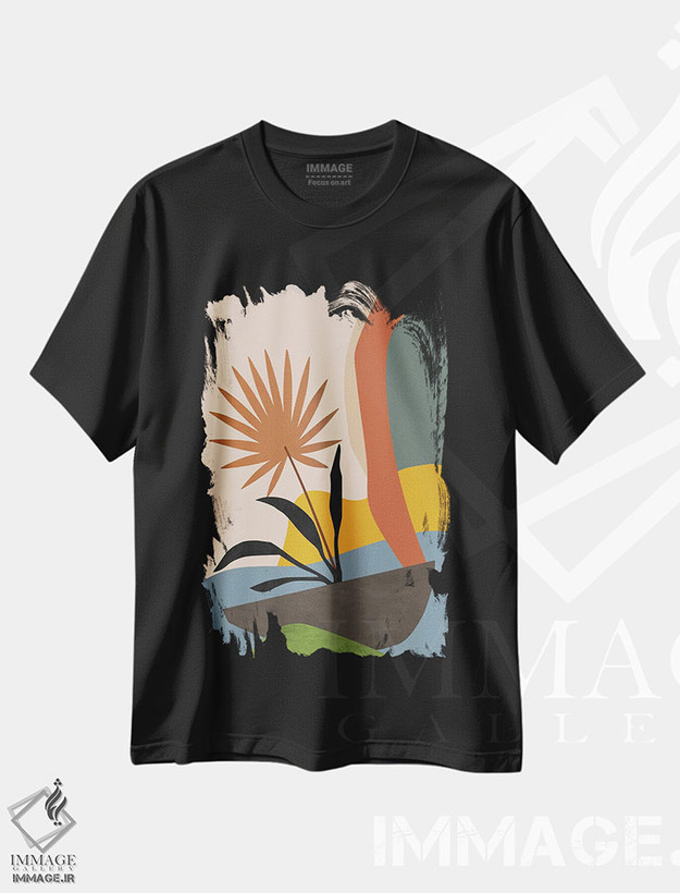 تیشرت طرح دار منظرهٔ گرمسیری مینیمال، آبستره اثر آنجِل استوز | فروشگاه ایماژ