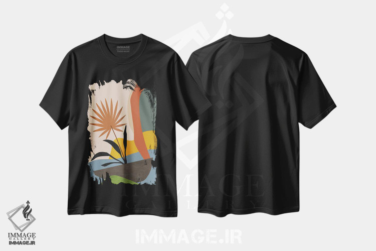 تیشرت طرح دار منظرهٔ گرمسیری مینیمال، آبستره اثر آنجِل استوز | فروشگاه ایماژ