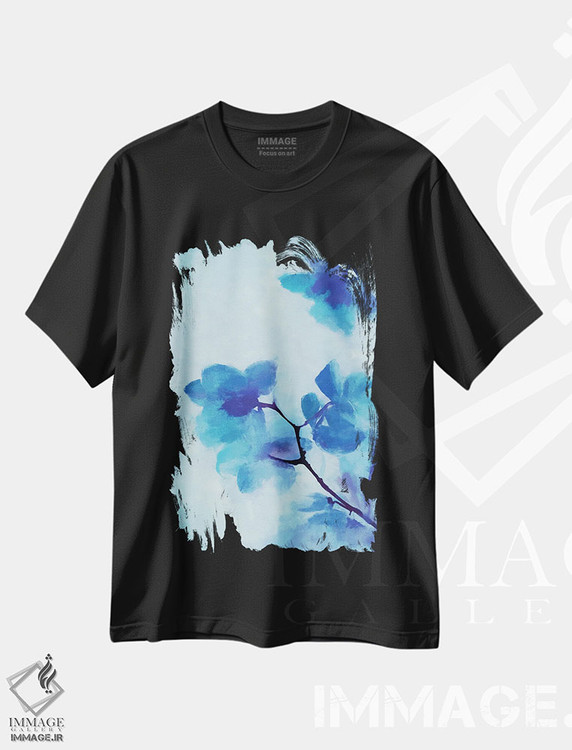 تیشرت طرح دار گل آرایی آبی، هنر دیجیتال اثر آنجِل استوز | فروشگاه ایماژ